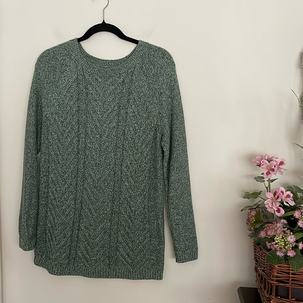 Talbots cotton cable green scoop neck sweater - Picture 2 of 5